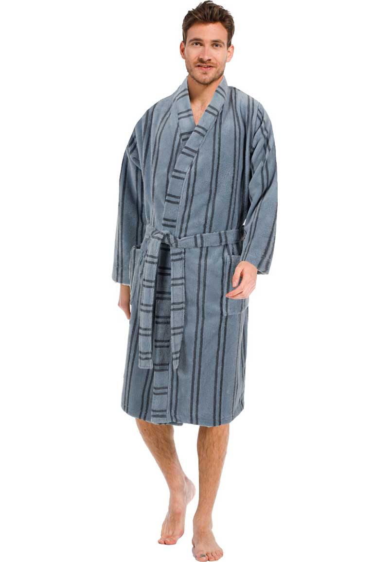 Grijze fleece heren kimono met strepen-M -50