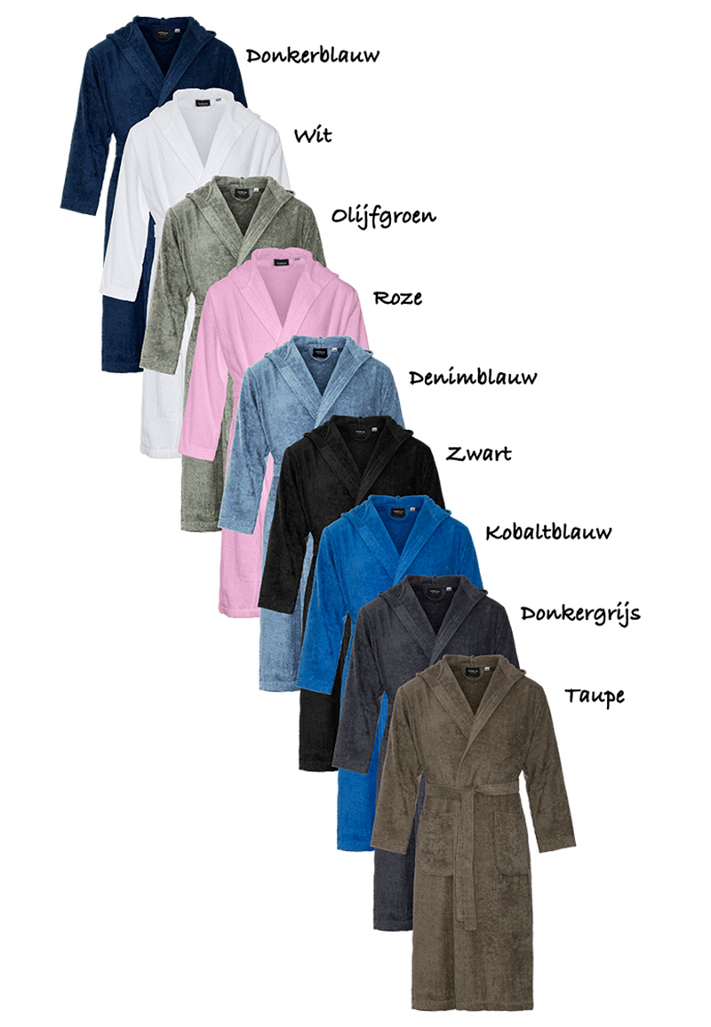 Badstof badjas met capuchon - 9 kleuren-zwart-s/m