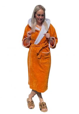 Sauna badjas oranje met capuchon