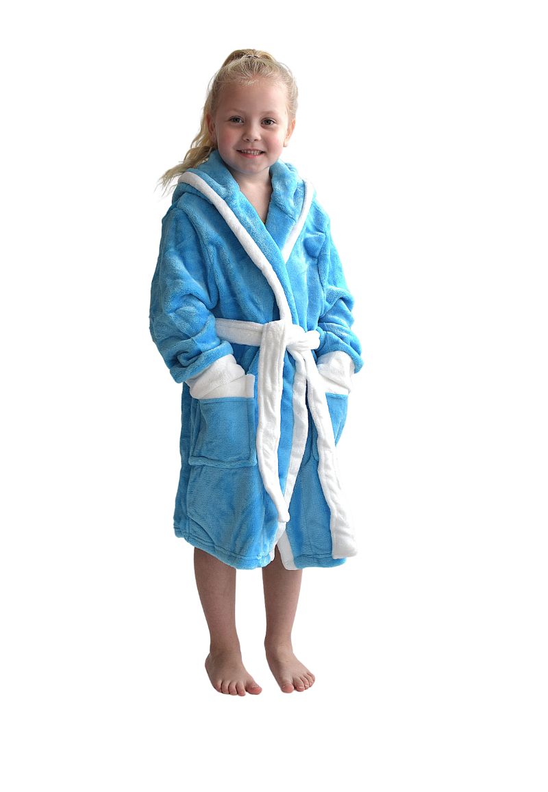 Badjas kids aqua / kinderbadjas met capuchon - L (9-10 jaar)