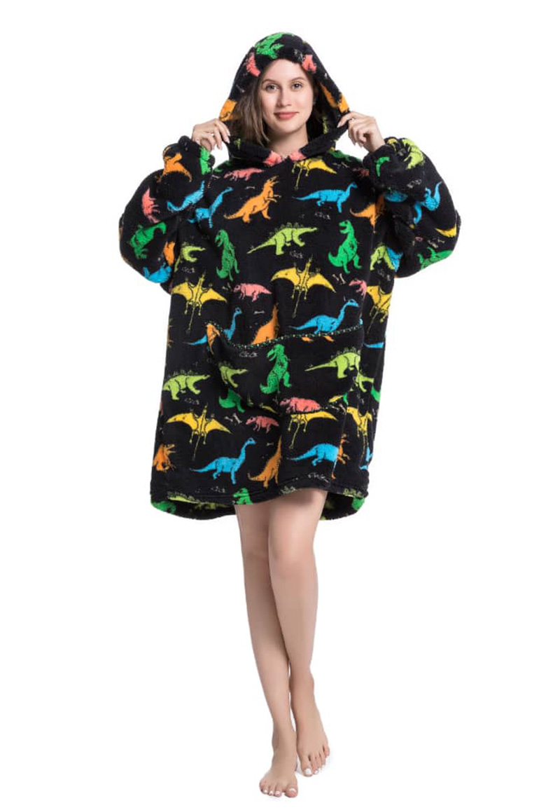 Fleece deken met capuchon & mouwen - dinosaurus