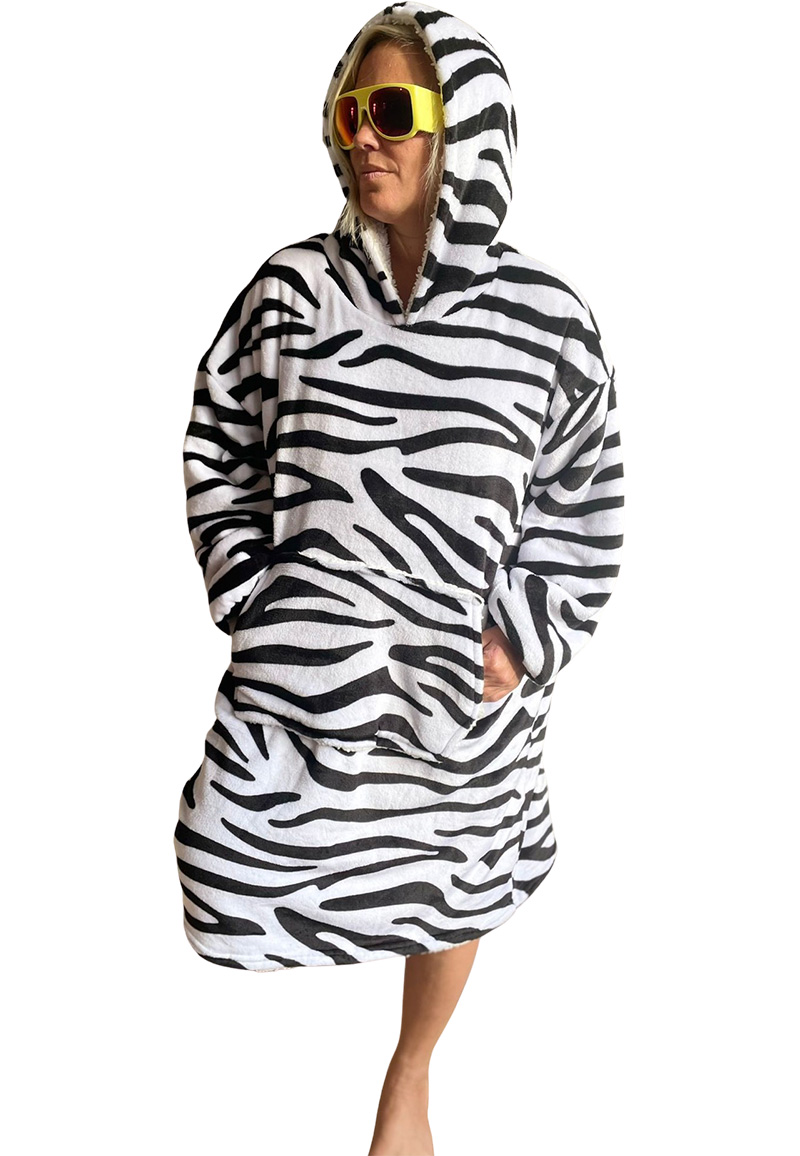 Fleece deken met capuchon & mouwen - zebraprint